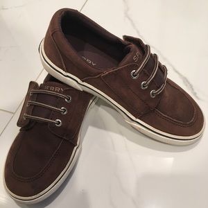 Boys Sperry brown leather Velcro shoe size 12M